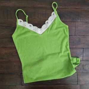 Old Navy Green Cotton Blend Lace Trim Cami Top Y2K Casual Streetwear Summer